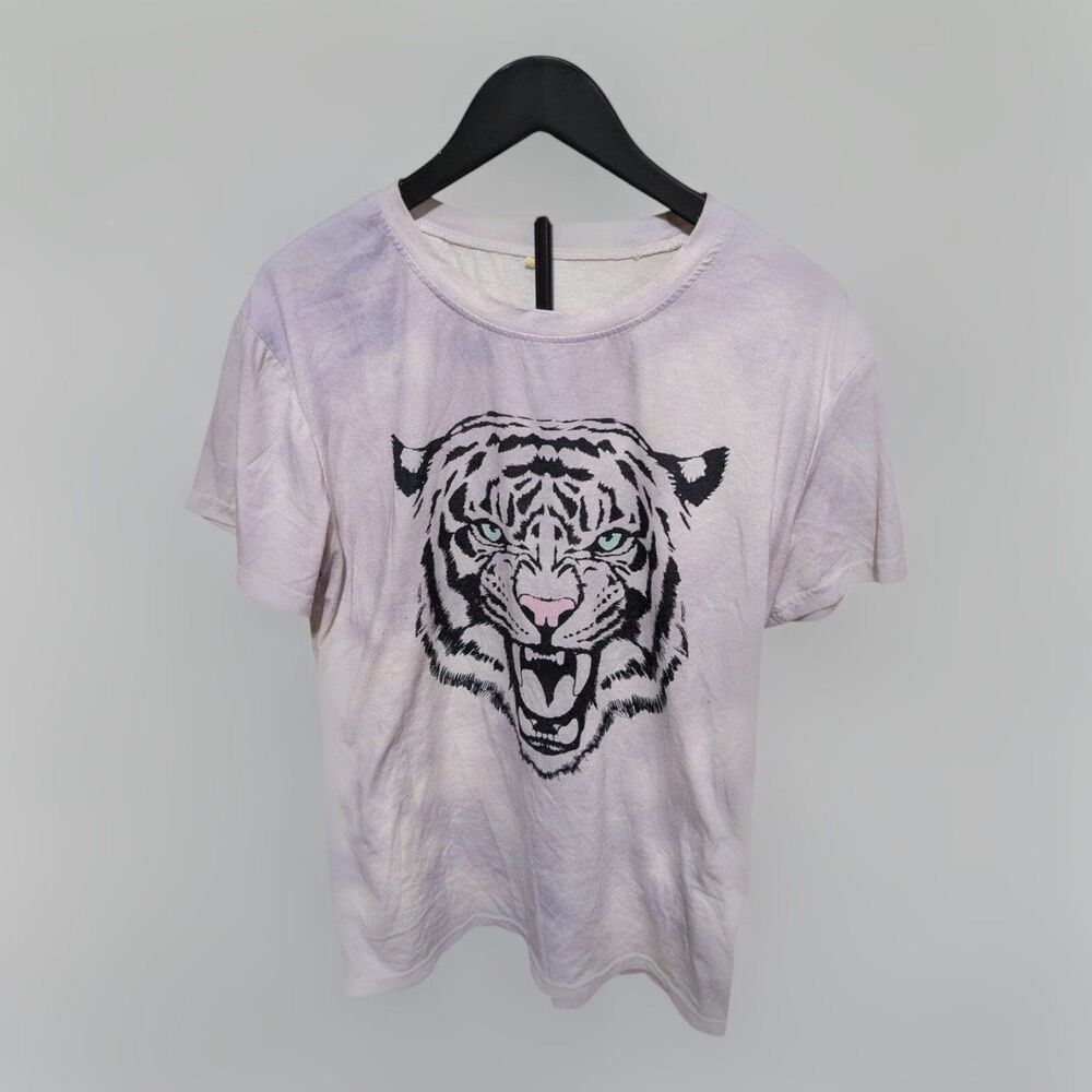 Women’s Large Purple Tie Dye Tiger Graphic T Shirt Short Sleeve Casual Tee - Picture 3 of 6